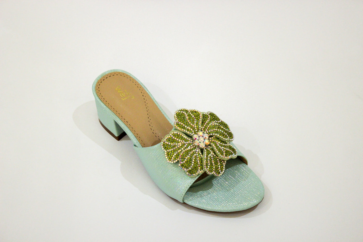 Green Fancy Block Heel Slipper-12109