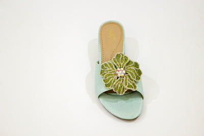 Green Fancy Block Heel Slipper-12109