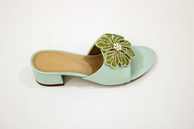 Green Fancy Block Heel Slipper-12109