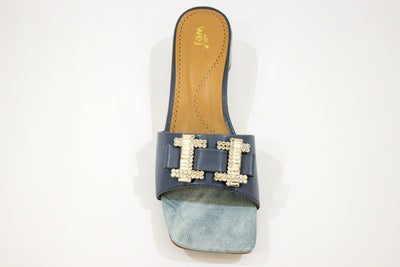 Blue Fancy Circle Heel Slipper-12108